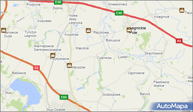 mapa Czarnków gmina Legnickie Pole, Czarnków gmina Legnickie Pole na mapie Targeo