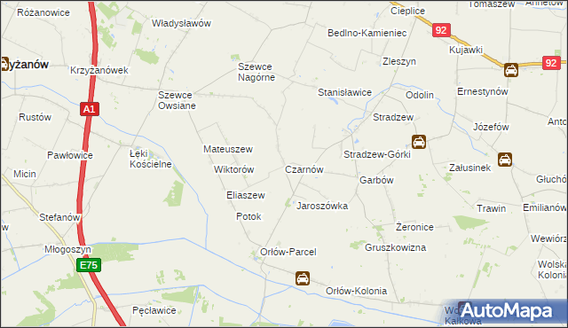 mapa Czarnów gmina Bedlno, Czarnów gmina Bedlno na mapie Targeo