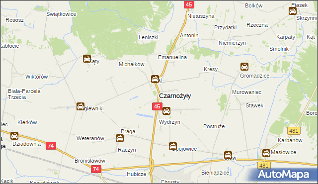 mapa Czarnożyły, Czarnożyły na mapie Targeo