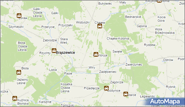 mapa Czartoryja gmina Brąszewice, Czartoryja gmina Brąszewice na mapie Targeo