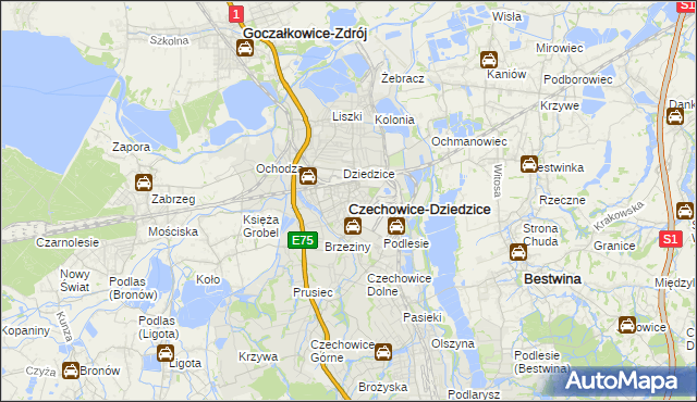 mapa Czechowic-Dziedzic, Czechowice-Dziedzice na mapie Targeo