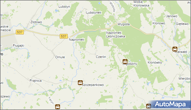 mapa Czerlin gmina Lubawa, Czerlin gmina Lubawa na mapie Targeo