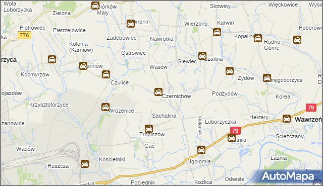 mapa Czernichów gmina Koniusza, Czernichów gmina Koniusza na mapie Targeo