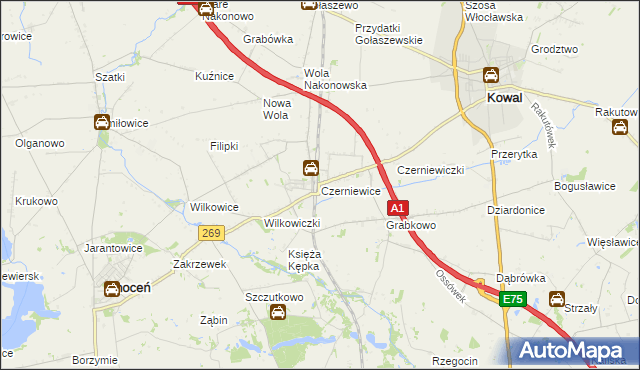 mapa Czerniewice gmina Choceń, Czerniewice gmina Choceń na mapie Targeo