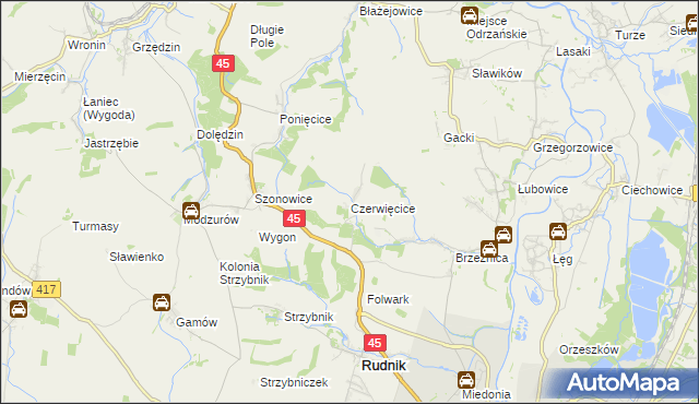 mapa Czerwięcice, Czerwięcice na mapie Targeo