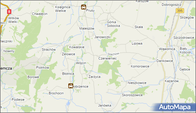 mapa Czerwieniec gmina Kondratowice, Czerwieniec gmina Kondratowice na mapie Targeo