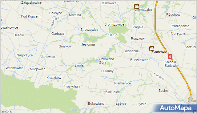 mapa Czerwona Góra gmina Sadowie, Czerwona Góra gmina Sadowie na mapie Targeo