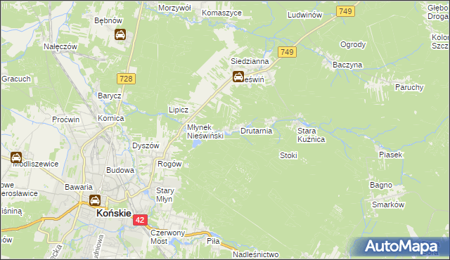 mapa Czysta gmina Końskie, Czysta gmina Końskie na mapie Targeo