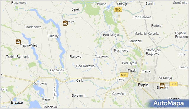 mapa Czyżewo gmina Rypin, Czyżewo gmina Rypin na mapie Targeo