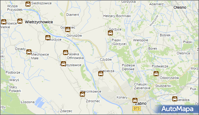 mapa Czyżów gmina Żabno, Czyżów gmina Żabno na mapie Targeo