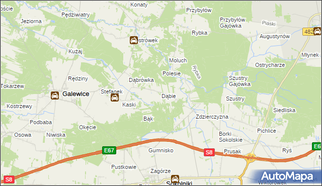 mapa Dąbie gmina Galewice, Dąbie gmina Galewice na mapie Targeo