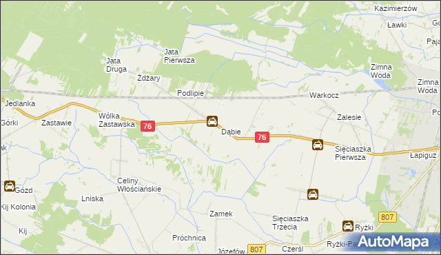 mapa Dąbie gmina Łuków, Dąbie gmina Łuków na mapie Targeo