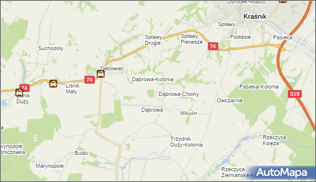 mapa Dąbrowa-Choiny, Dąbrowa-Choiny na mapie Targeo