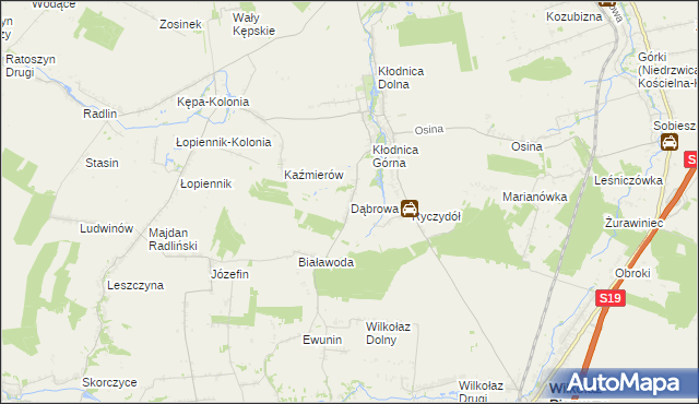 mapa Dąbrowa gmina Borzechów, Dąbrowa gmina Borzechów na mapie Targeo