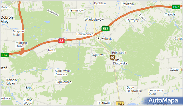 mapa Dąbrowa gmina Dłutów, Dąbrowa gmina Dłutów na mapie Targeo