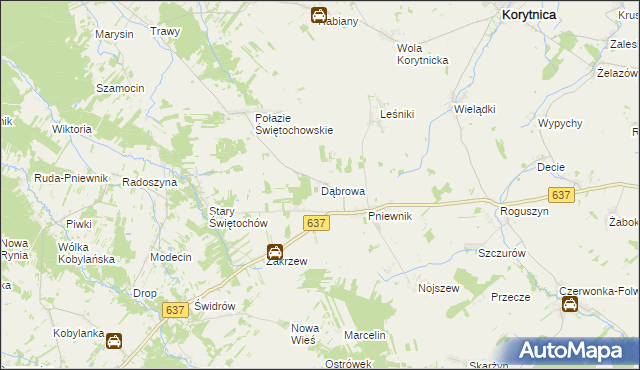 mapa Dąbrowa gmina Korytnica, Dąbrowa gmina Korytnica na mapie Targeo