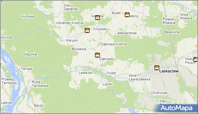 mapa Dąbrowa gmina Łaskarzew, Dąbrowa gmina Łaskarzew na mapie Targeo