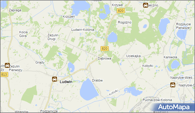 mapa Dąbrowa gmina Ludwin, Dąbrowa gmina Ludwin na mapie Targeo