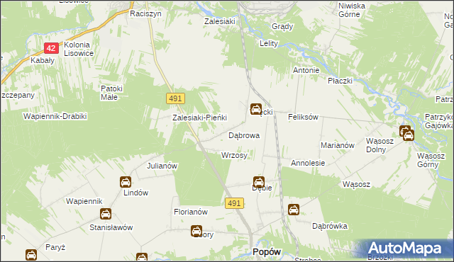 mapa Dąbrowa gmina Popów, Dąbrowa gmina Popów na mapie Targeo