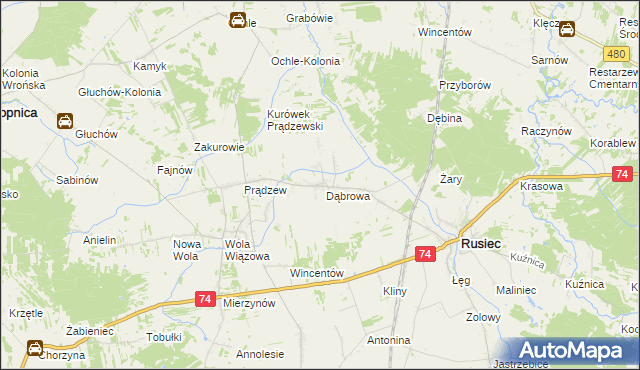 mapa Dąbrowa Rusiecka, Dąbrowa Rusiecka na mapie Targeo