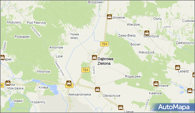 mapa Dąbrowa Zielona, Dąbrowa Zielona na mapie Targeo