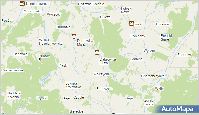 mapa Dąbrowica Duża gmina Tuczna, Dąbrowica Duża gmina Tuczna na mapie Targeo