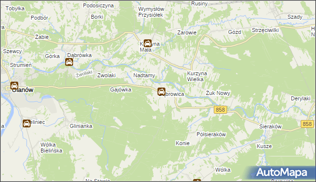 mapa Dąbrowica gmina Ulanów, Dąbrowica gmina Ulanów na mapie Targeo