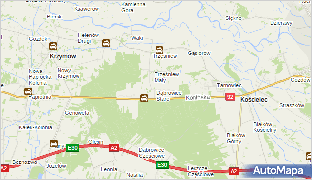 mapa Dąbrowice Stare, Dąbrowice Stare na mapie Targeo