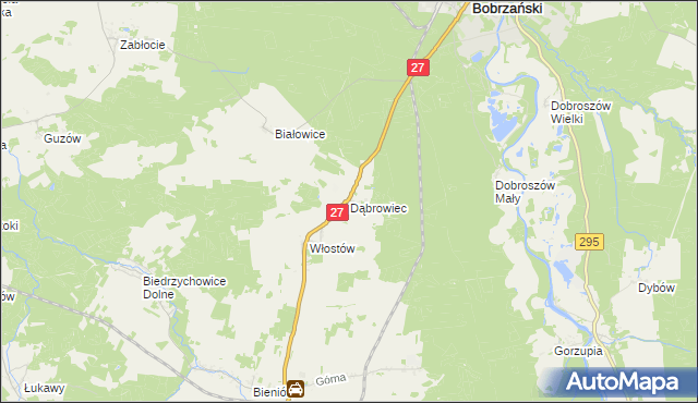 mapa Dąbrowiec gmina Żary, Dąbrowiec gmina Żary na mapie Targeo