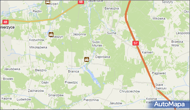 mapa Dąbrówka gmina Białobrzegi, Dąbrówka gmina Białobrzegi na mapie Targeo