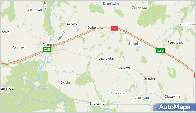 mapa Dąbrówka gmina Damnica, Dąbrówka gmina Damnica na mapie Targeo