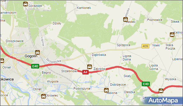 mapa Dąbrówka gmina Gogolin, Dąbrówka gmina Gogolin na mapie Targeo