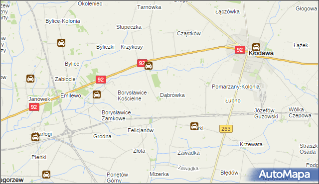 mapa Dąbrówka gmina Kłodawa, Dąbrówka gmina Kłodawa na mapie Targeo