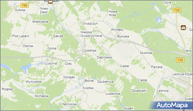 mapa Dąbrówka gmina Krasocin, Dąbrówka gmina Krasocin na mapie Targeo