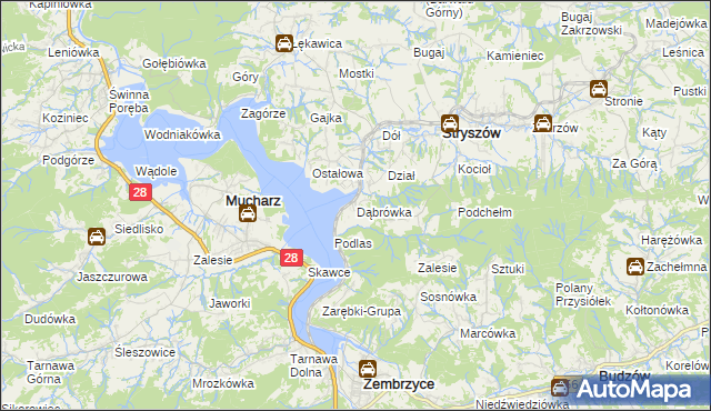 mapa Dąbrówka gmina Stryszów, Dąbrówka gmina Stryszów na mapie Targeo