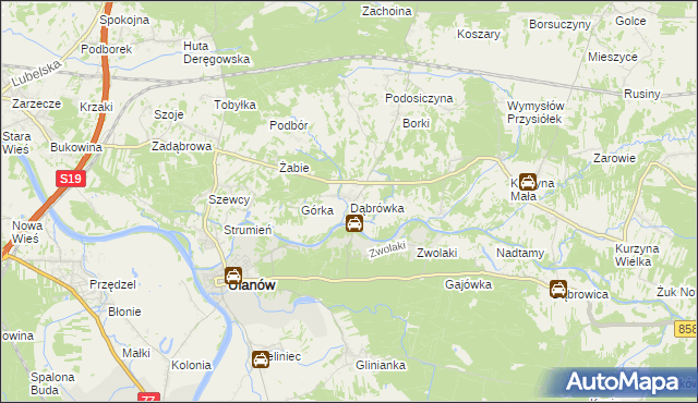 mapa Dąbrówka gmina Ulanów, Dąbrówka gmina Ulanów na mapie Targeo