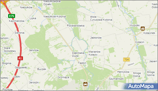 mapa Dąbrówka Mała gmina Brzeziny, Dąbrówka Mała gmina Brzeziny na mapie Targeo