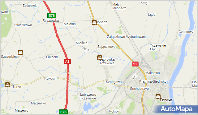 mapa Dąbrówka Tczewska, Dąbrówka Tczewska na mapie Targeo