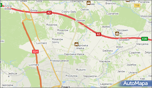 mapa Dąbrówka Wielka gmina Zgierz, Dąbrówka Wielka gmina Zgierz na mapie Targeo