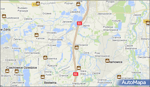 mapa Dankowice gmina Wilamowice, Dankowice gmina Wilamowice na mapie Targeo