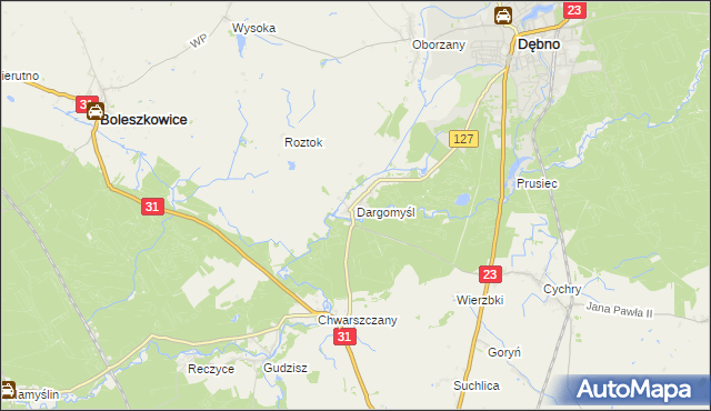 mapa Dargomyśl gmina Dębno, Dargomyśl gmina Dębno na mapie Targeo