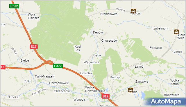 mapa Dęba gmina Kurów, Dęba gmina Kurów na mapie Targeo