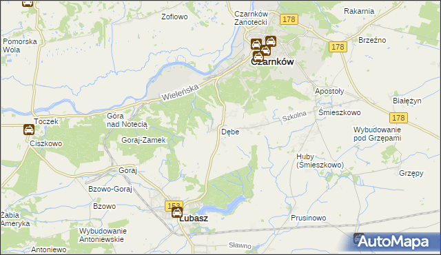 mapa Dębe gmina Lubasz, Dębe gmina Lubasz na mapie Targeo