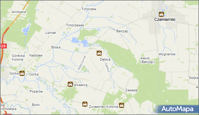 mapa Dębica gmina Ostrówek, Dębica gmina Ostrówek na mapie Targeo