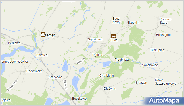 mapa Dębina gmina Przemęt, Dębina gmina Przemęt na mapie Targeo