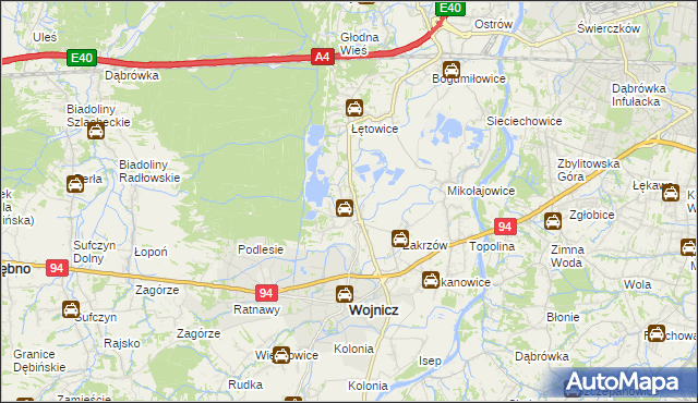 mapa Dębina Łętowska, Dębina Łętowska na mapie Targeo