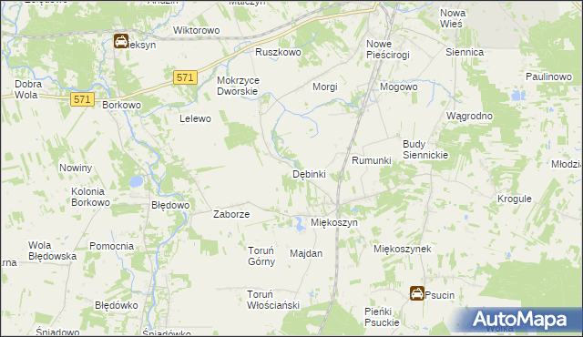 mapa Dębinki gmina Nasielsk, Dębinki gmina Nasielsk na mapie Targeo