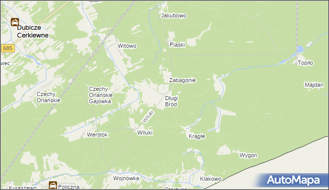 mapa Długi Bród gmina Dubicze Cerkiewne, Długi Bród gmina Dubicze Cerkiewne na mapie Targeo