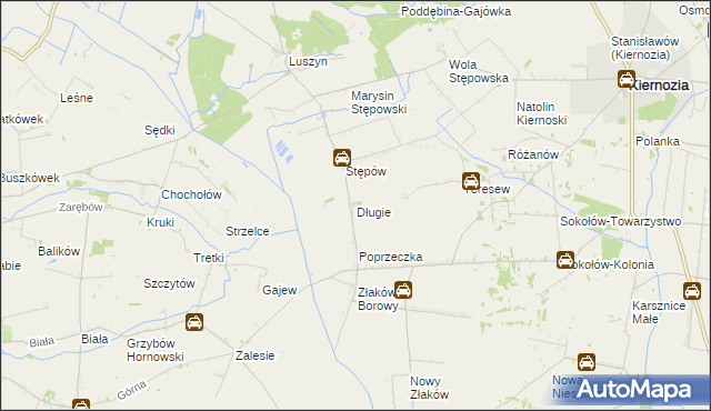 mapa Długie gmina Kiernozia, Długie gmina Kiernozia na mapie Targeo