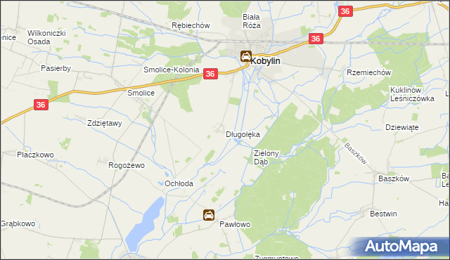 mapa Długołęka gmina Kobylin, Długołęka gmina Kobylin na mapie Targeo